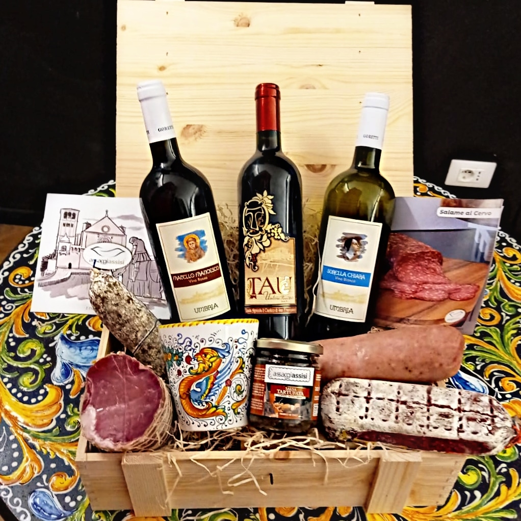 Cesto Alimentari per Pasqua AssaggiaFesta Confezione Regalo in Legno con  Prodotti Tipici Gastronomici Umbria • ASSAGGIASSISI